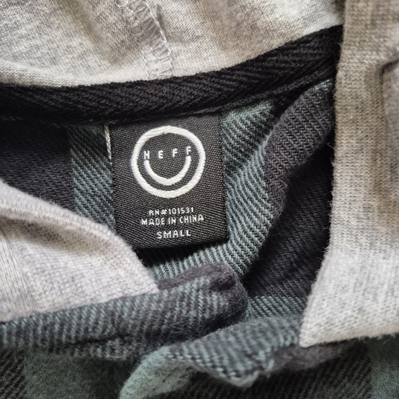 NEFF Men's Flannel Hooded Button Up Long Sleeve Green/Black - Small - Picture 3 of 6